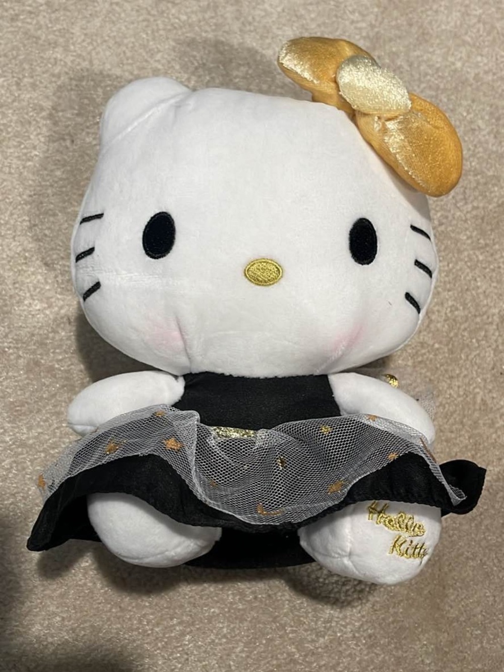 Sanrio Hello Kitty White Plush with Black Dress and Gold Bow
